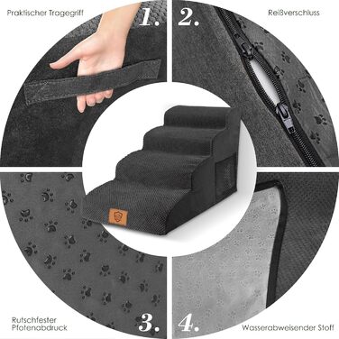 Dog stairs for small dogs, 4 steps pet stairs made of foam with a waterproof cover, detachable dog ramp cat stairs for sofa bed, send 1 lint roller (4-step black dog stairs)