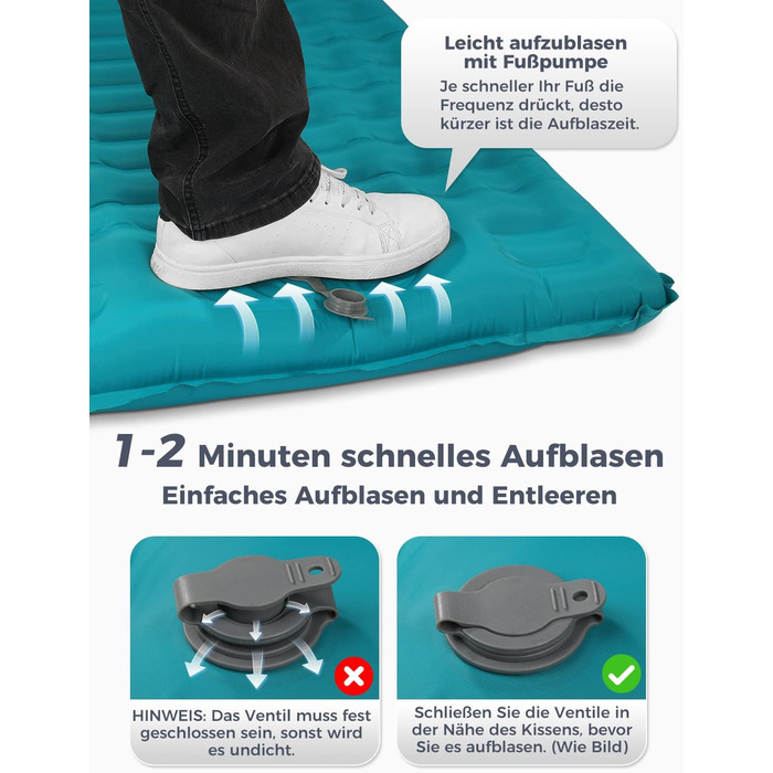 Надувна туристична матрац Yissvic Isomatte для кемпінгу з самонадуваністю та помпою, водонепроникна, блакитна