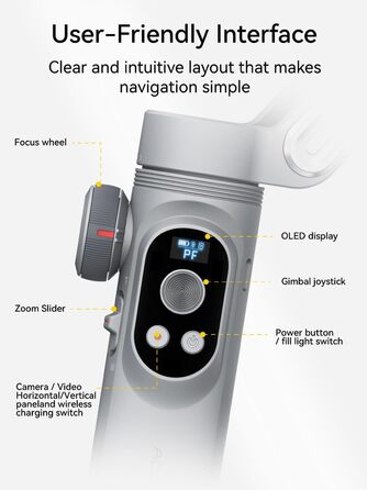 Стабілізатор для смартфона AOCHUAN 3-осьовий з RGB-підсвічуванням, для iPhone/Android, з функцією відстеження обличчя, сірий (Smart X Pro AI)