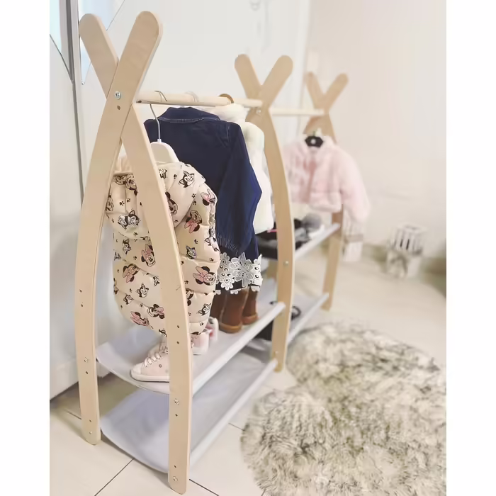 MAMOI® Clothes Rack Baby Nursery | Children's Clothes Rack 106x95x32cm / 53x95x32cm | Children's Clothes Stand Baby | Coat Rack | Baby Wardrobe | Children's Wardrobe | 100% ECO | Made in EU (1 Module - 1 Shelf, White - Light Grey)