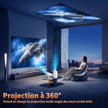 4K проєктор Beamer Full HD 1080P Android: портативний міні-проєктор з WiFi 6, Bluetooth 5.2, 270° поворотом, підтримкою PC/HDMI/USB, з пультом та мишкою, білий (Lotus White)