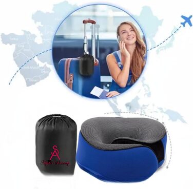 Подушка для шиї у літак, Memory Foam, доросла, регульована, компактна, ергономічна, сіра (блакитна)