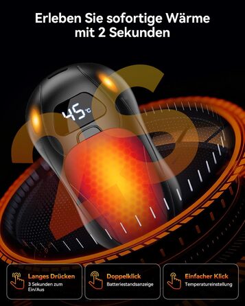 Електричні грілки для рук 6000 mAh, 2 шт. Ultra Light з магнітною двосторонньою системою нагріву, LCD-дисплеєм, 12+ годин, 35°C-55°C, багаторазові для дітей, для гольфу/кемпінгу, чорні