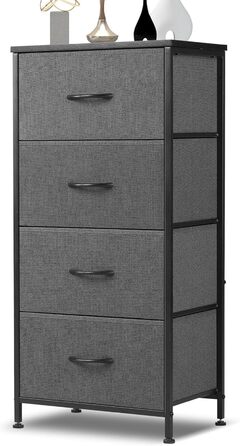 DUMOS Chest of Drawers with Drawers - Chests of Drawers & Sideboards for Bedrooms Suitable, Chest of Drawers with 9 Drawers, Fabric Chest of Drawers with Sturdy Steel Frame, Ideal for Bedroom, Living Room (Black) (4 Drawers Gray)