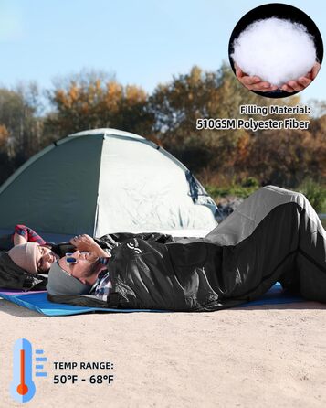 Сплячий мішок Outdoor Sportneer для дорослих та дітей - легкий спальний мішок для кемпінгу, походів та рюкзакових подорожей 220x75 см, чорний+сірий