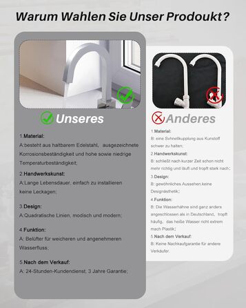 Кран кухонний поворотний 360° з нержавіючої сталі, високий тиск, для кухні, автодому, ванної кімнати (B Chrome)