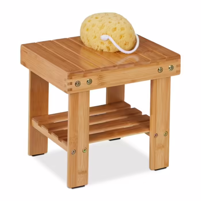 Relaxdays Bamboo Bath Stool with Additional Shelf