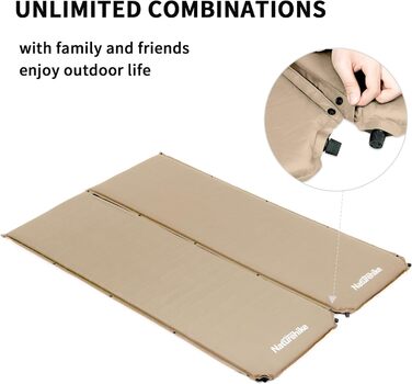 Naturehike Саморозкладаючий килимок для сну 5 см, туристичний килимок для кемпінгу, з'єднується з іншими, для наметів, гамаків, походів, сімейного кемпінгу, R-значення 4.8, зелений (хакі)