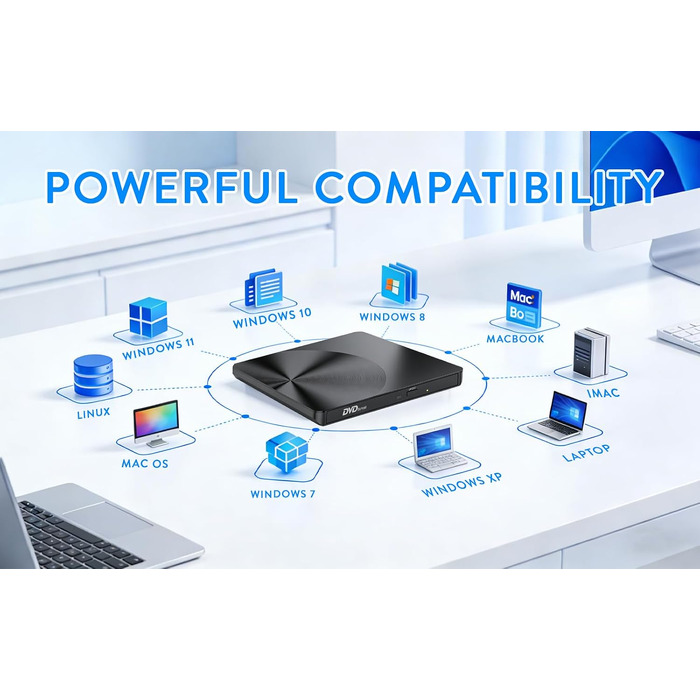 Зовнішній CD/DVD-привід USB 3.0, портативний DVD-RW записувач для ноутбука, ПК, MacBook Pro (Windows, Linux, macOS)