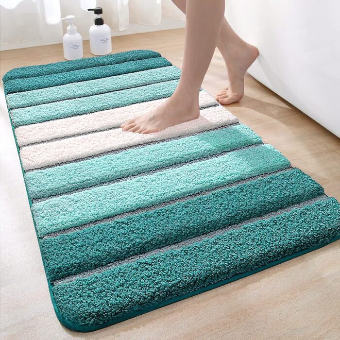 Non-Slip Bathroom Rug - Absorbent & Washable Bath Mat - 60 x 110 cm - Green