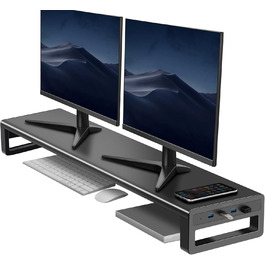 Підставка для 2 моніторів VAYDEER з 4 USB-портами, алюмінієва, для PC та ноутбуків (до 32 дюймів), чорна