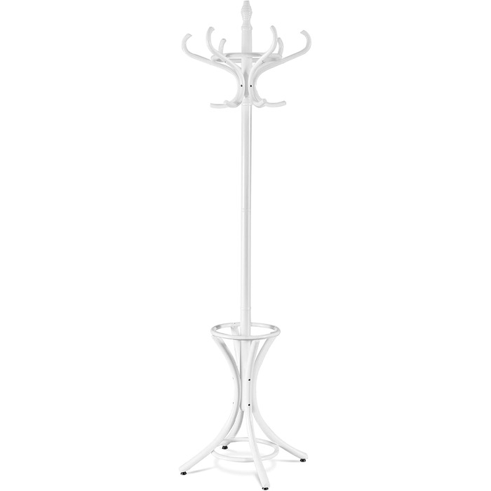 GIANTEX Coat Rack with Umbrella Stand, Clothes Rack Wood with 12 Clothes Hooks, Wooden Coat Tree Freestanding, Standing Coat Rack for Entryway Living Room (white)