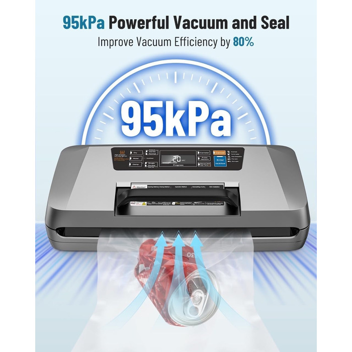 Професійний вакуумний пакувальник DXstring Vakuumiergerät Profi: 12 функцій, 95kPa, подвійний шов, для продуктів харчування