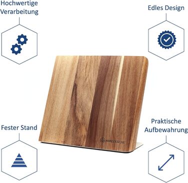 Hansekitchen Knife Holder Magnetic – Magnetic Knife Block Made of Acacia Wood, High-Quality Knife Board with Magnet, Magnetic Knife Holder without Knives - with Magnetic Strip (Brown)