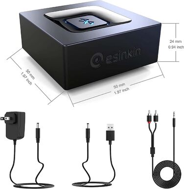 Bluetooth аудіо приймач Esinkin: адаптер для ПК, Mac, смартфона, планшета, AV-ресивера, стереосистеми, 3.5 мм та Cinch роз'єми, One-Push кнопка ввімкнення/вимкнення