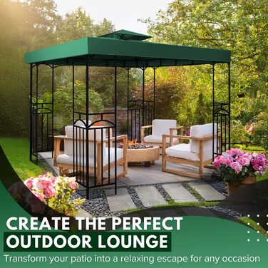 Replacement Gazebo Canopy Cover for Gazebo, 2.5 x 2.5 m, Waterproof Cover - Double-Layer UV30 Cover for Awnings, Garden, Terrace, Yard, Tent (Ivory) (Green)