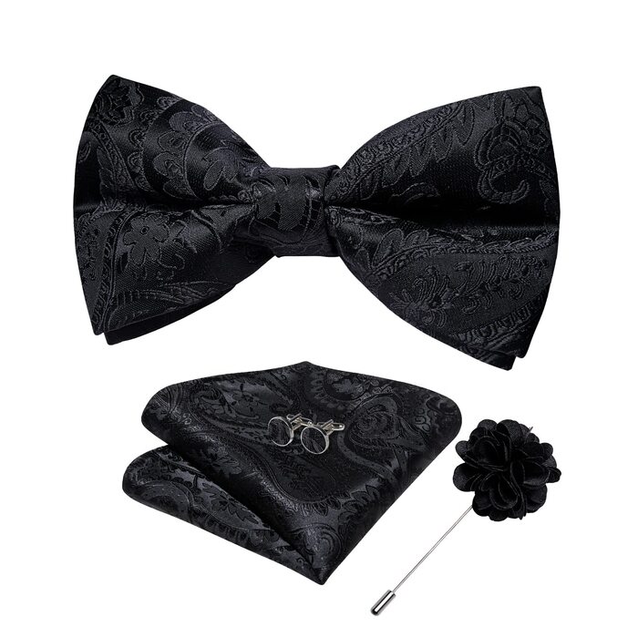 Краватка-метелик DiBanGu з нагрудною хустиною та запонками. Комплект для весілля, вечірки, балу (Dunkel 7019)