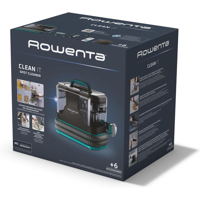Rowenta Clean It - портативний відпарювач для килимів, 750W, зелений/чорний, IN5020F0. Швидке та легке очищення, знімний бак 2.3л та 5 насадок