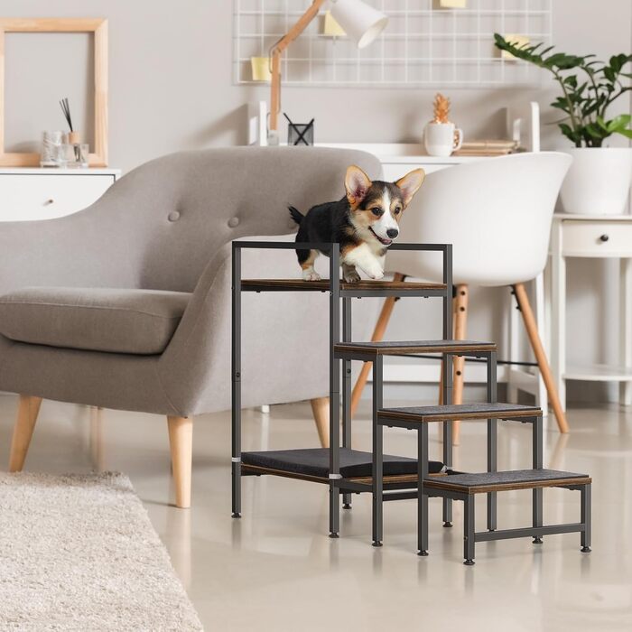 Сходинка для тварин до вікна, багатоярусне ліжко для собак з сходинками, 4-ступенева сходинка для високих ліжок для маленьких собак та котів, 4 яруси з місцем для зберігання