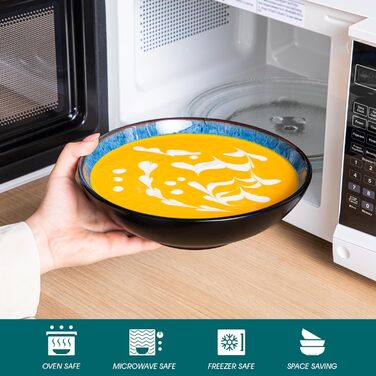 Набір супових тарілок Vancasso Bubble (4 шт.) з кераміки, 950 мл, блакитний