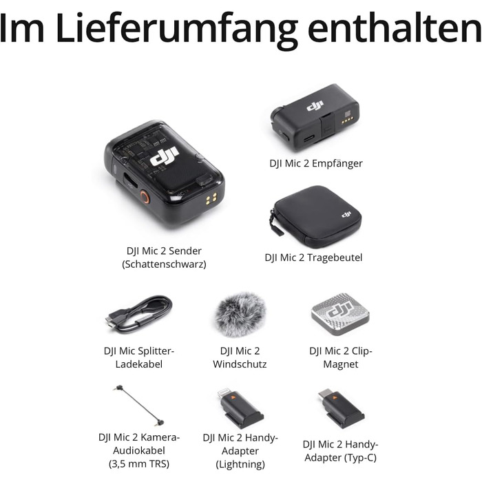 Беспроводной петличный микрофон DJI Mic 2 (1 передатчик + 1 приемник) с Bluetooth, шумоподавлением, 48 кГц/32-bit Float, дальность 250 м - для камеры, телефона, видеоблога