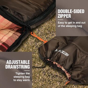 REDCAMP XL Cotton Sleeping Bag - Warm, Removable Hood, Flannel Comfort - 3-4 Season, Adult & Kids, Camping, Fishing, Outdoor - Blue/Brown (2lbs Fill)