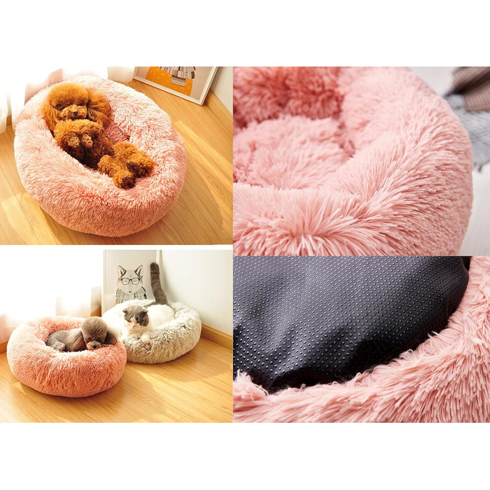 М'яке кругле ліжко для котів та собак. Ліжко-подушка для домашніх тварин, 70см, білий/рожевий колір