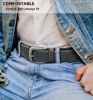 Плетені ремені KEMISANT 2 шт. для чоловіків та жінок, еластичні, тканинні, 35 мм, регульовані (бежевий/темно-сірий)