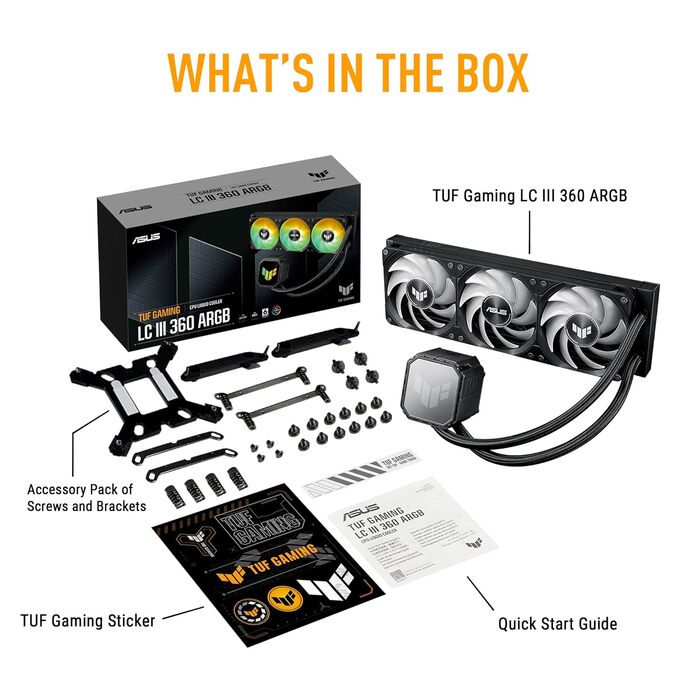 ASUS TUF Gaming LC III 360 ARGB - водяне охолодження CPU з RGB підсвічуванням, 360 мм, для Intel LGA 1851/1700/1200 та AMD AM5/AM4