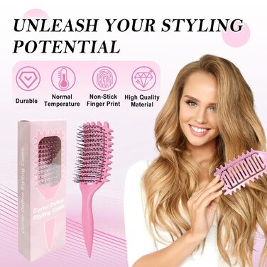 Щітка для кучерявого волосся, формування кучерявок, для жінок та чоловіків (рожева)