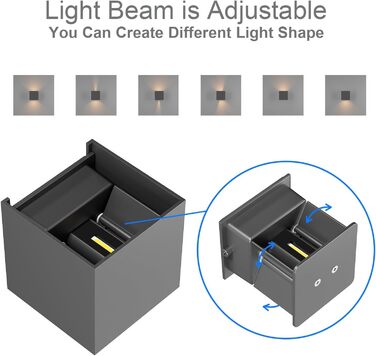 Світлодіодна настінна лампа K-Bright 7W з регульованим світловим променем, тепле біле світло, IP65, вологостійка, темно-сіра