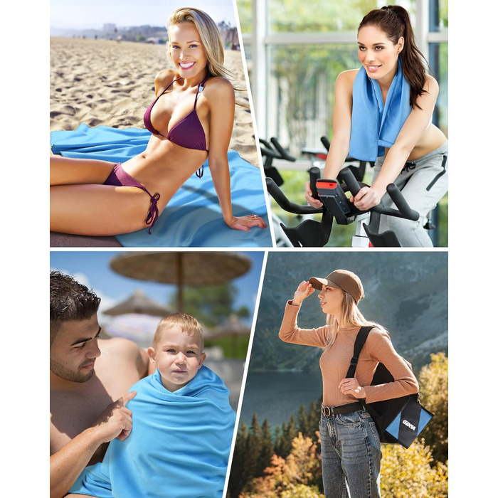 Набір рушників з мікрофібри GZXYA (180x60 см + 2шт 80x40 см), Швидковисихаючі, для спорту та басейну, Колір: Морська хвиля