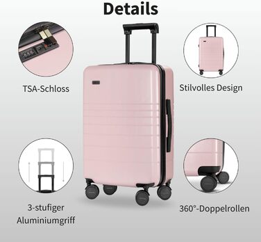 Валіза ETERNITIVE з полікарбонату та ABS: легка, з 360° колесами, TSA-замок, ручна, оливковий, рожевий, набір 3 шт (S+M+L)