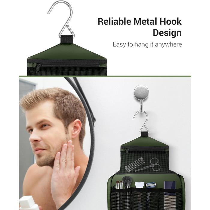 Сумка для туалетних речей Maliton: велика, водонепроникна, з 4 відділеннями | Косметичка для подорожей, спорту, плавання | Складана, компактна (Qlive-green)