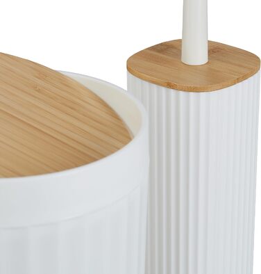 Набір для ванної кімнати Relaxdays, 6 предметів: аксесуари для ванної з пластику та бамбуку, повний комплект, білий/натуральний