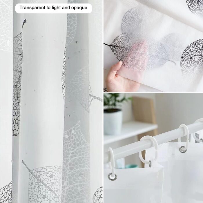Шторка для душу 180x200 см антигрибкова, водовідштовхувальна, швидко сохне, текстиль, пральна машина, 12 гачків для ванної кімнати