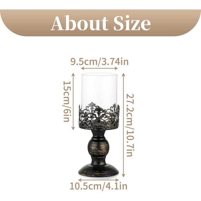 Sziqiqi Candle Holders Set Vintage Distressed Black Hurricane Candle Holders 2 Pieces, for Pillar Candles Wedding Party Home Decoration Fireplace Mantel Decoration 27cm & 33cm (2 Pieces Small, Black)