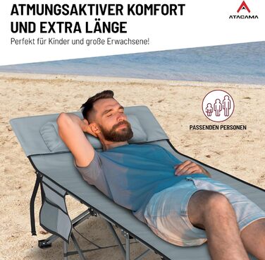 Ліжко похідне Atacama складане, ультралегке для кемпінгу та риболовлі, комфортне, портативне, розмір XXL 190x68x38 см