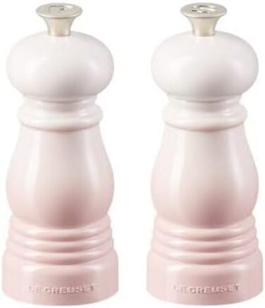 Le Creuset Mini Mill Set, Salt and Pepper Mills, ABS Plastic, Each 5 x 5 x 12.1 cm, Ceramic Grinder, Shell Pink, 44900117770000