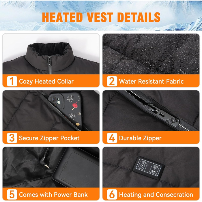 Обогреваемая жилетка для женщин и мужчин, двойной регулятор, 3 температурных режима и 6 зон обогрева, ветро- и водонепроницаемая ткань, оснащена аккумулятором 16000mAh, подходит для походов, катания на лыжах, рыбалки, размер XL