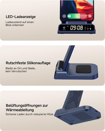 Бездротова зарядна станція 3-в-1 для Samsung Galaxy S26 Ultra, Watch 8/Ultra/7/6/5, Buds 4/4 Pro (Блакитна) - Швидка індуктивна зарядка