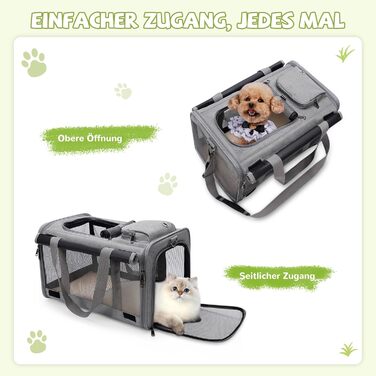 Транспортна сумка для котів та маленьких собак ALLSOPETS до 9 кг, дихаюча переноска, м'яка сумка для подорожей на авто, літак та до ветеринара (Frostgrau)