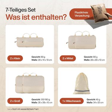 Набір кубиків для пакування TRAVEL DUDE з компресією з перероблених пластикових пляшок (7 шт., пісочно-бежевий)