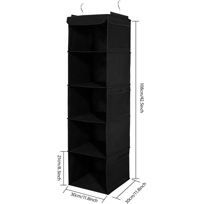 Настінна полиця-органайзер з 5 відділеннями, 30 x 30 x 108 см, чорний (2 шт.)