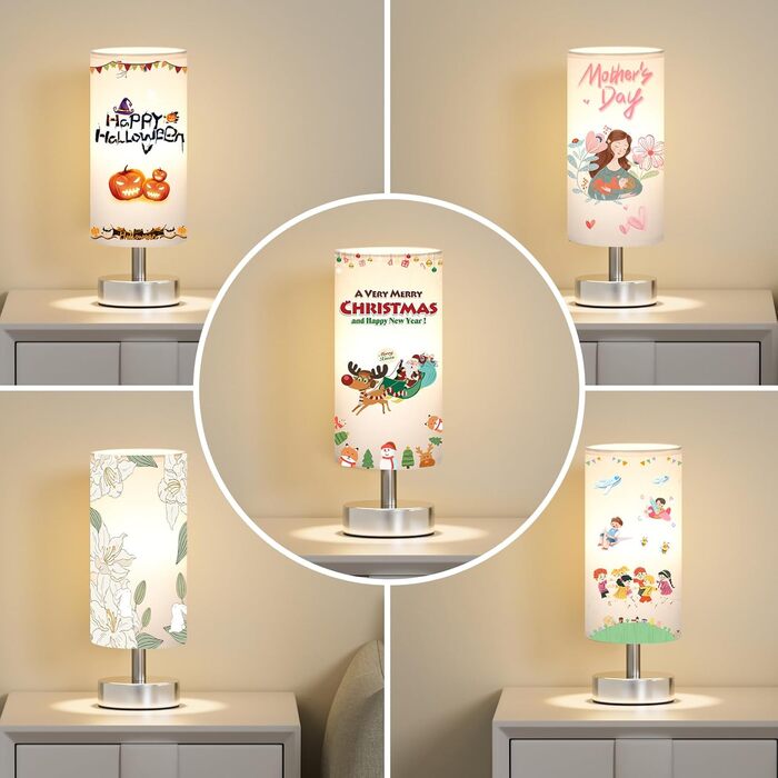 Нічна лампа Kakanuo з 3 колірними температурами, біла торшер з вимикачем, льняний абажур, маленька лампа для вітальні, спальні, офісу, дитячої кімнати (LED лампа в комплекті), біло-чорний колір (білий+срібний)