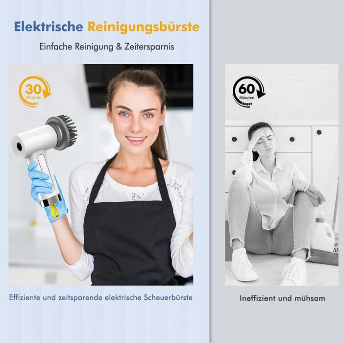 Electric Cleaning Brush, Spin Scrubber for Bathroom and Grout, Cleaning Brush for Household with 5 Brush Heads, 2 Modes Perfect for Deep Cleaning of Tiles, Kitchen, Grills, Glass, and Tires - LED Display
