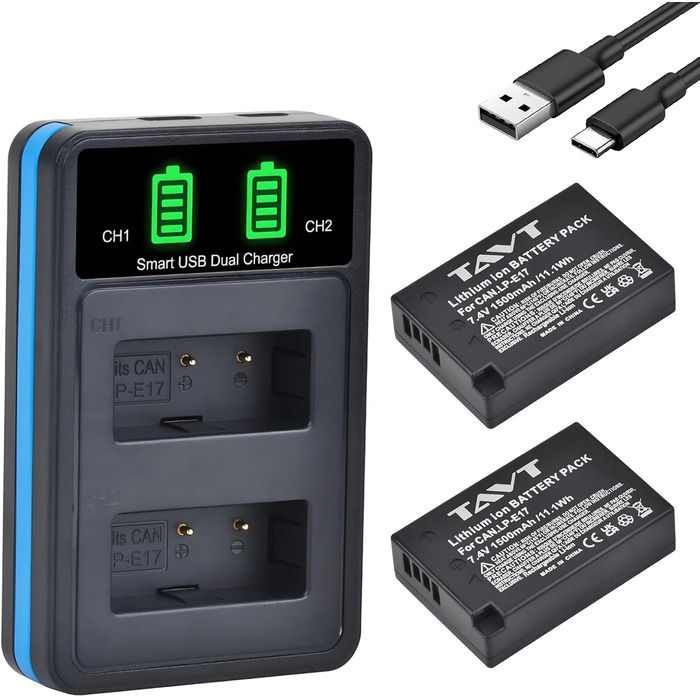 Комплект акумуляторів LP-E17 (2 шт) 1500mAh та зарядний пристрій для Canon EOS R100, R10, R50, RP, R8, 750D, 760D, 8000D, 77D, 200D, 250D, 800D, 850D, M3, M5, M6