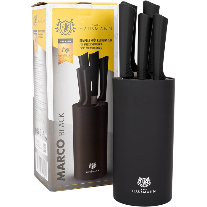 Набір ножів Karl Hausmann 5 предметів: набір ножів та підставка - кухонні ножі з нержавіючої сталі, чорний