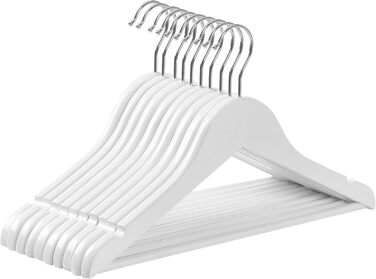 Дерев'яні вішалки для дитячого одягу SONGMICS, 10 шт., з регульованою перекладиною, 360° обертовий гачок, довжина 35 см, білі