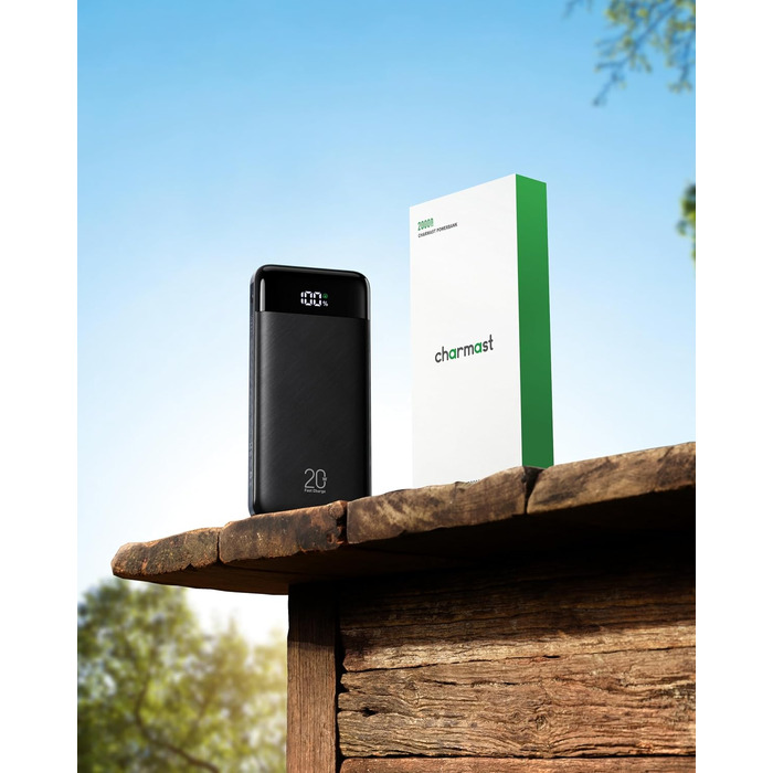 Повербанк Charmast 20000 mAh з вбудованими кабелями, швидка зарядка 22.5W, чорний